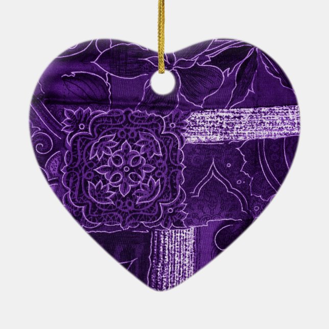 Purple Floral Patchwork Fabric Ceramic Tree Decoration (Back)