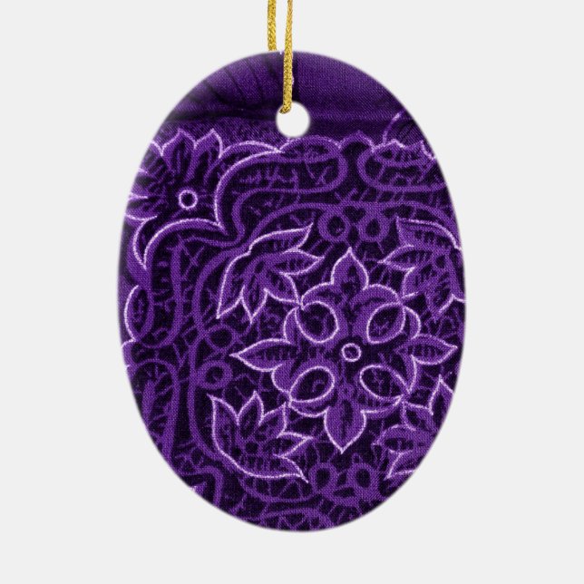 Purple Floral Patchwork Fabric Ceramic Tree Decoration (Back)