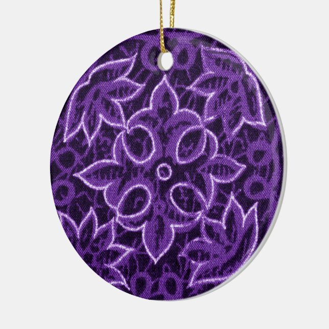 Purple Floral Patchwork Fabric Ceramic Tree Decoration (Left)