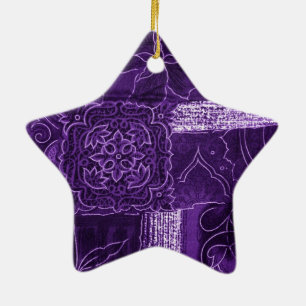 Purple Floral Patchwork Fabric Ceramic Tree Decoration