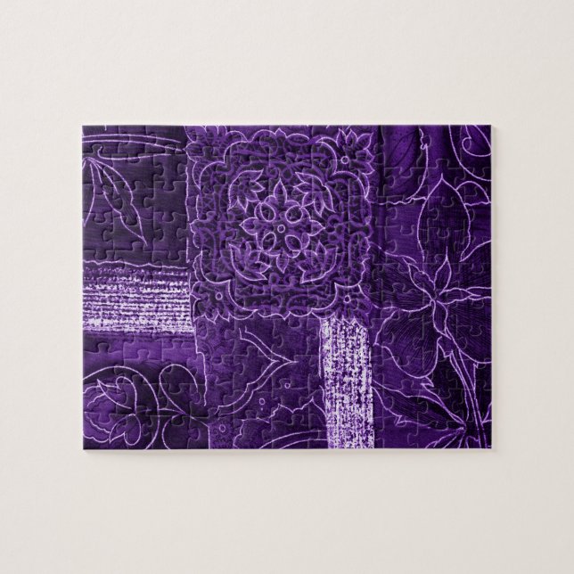 Purple Floral Patchwork Fabric Jigsaw Puzzle (Horizontal)