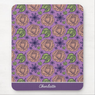Purple floral pattern big blossom with name mouse mat