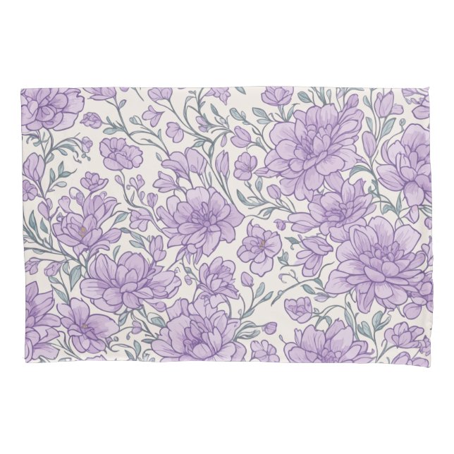 Purple Floral Pattern Botanical Flower Pillowcase (Front)