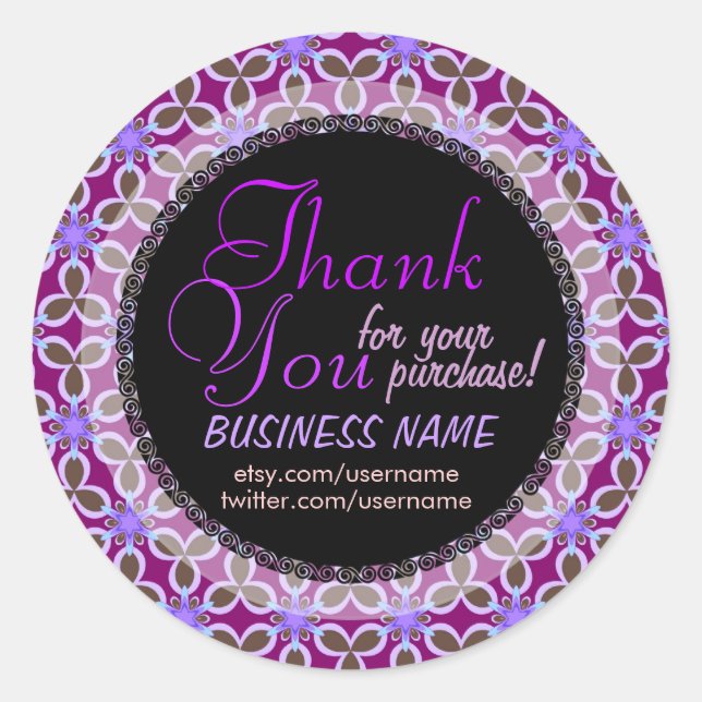 Purple Floral Pattern Business Thank You Sticker (Front)