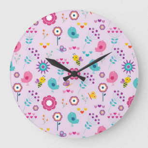 Purple Floral Pattern Cute Spring and Summer Clock
