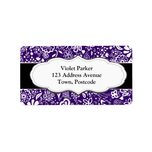 Purple Floral pattern Doodle Label (Front)