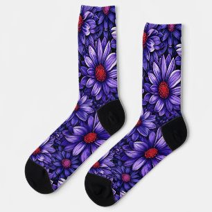 Purple Floral Pattern For Women And Teens Socks