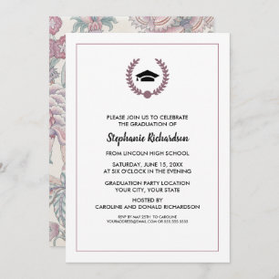 Purple Floral Pattern Graduation Party  Invitation