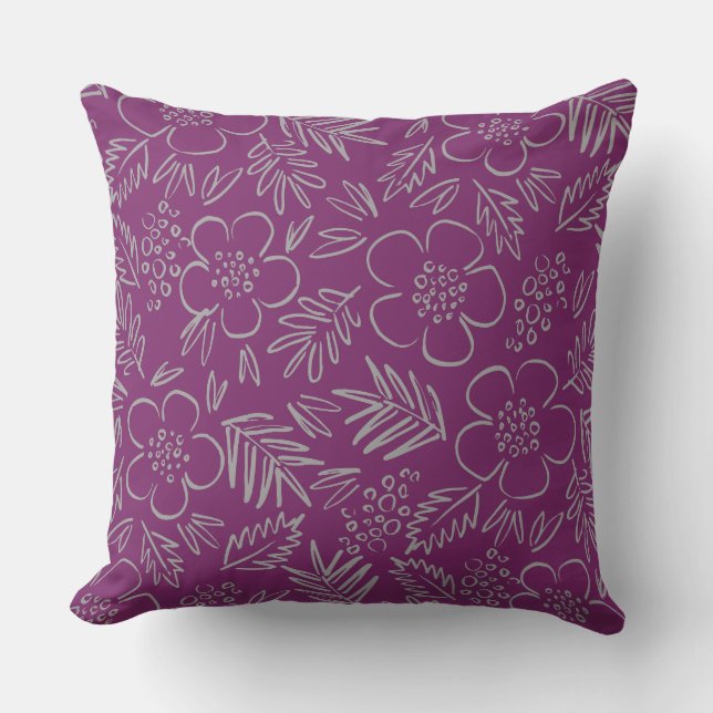 Purple Floral Pattern Graphic  Cushion (Front)