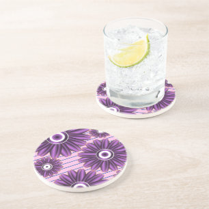 Purple Floral Pattern Modern Abstract Flower Desig Coaster