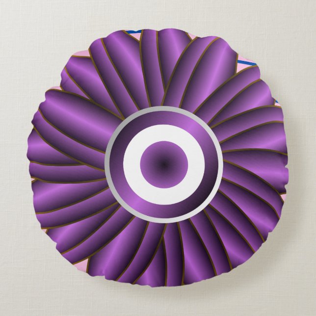 Purple Floral Pattern Modern Abstract Flower Desig Round Cushion (Front)