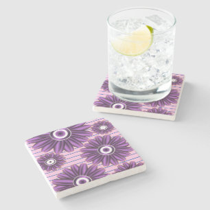 Purple Floral Pattern Modern Abstract Flower Desig Stone Coaster