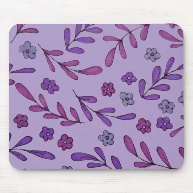Purple floral pattern mouse mat (Front)