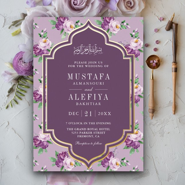 Purple Floral Pattern Muslim Wedding Gold (Creator Uploaded)