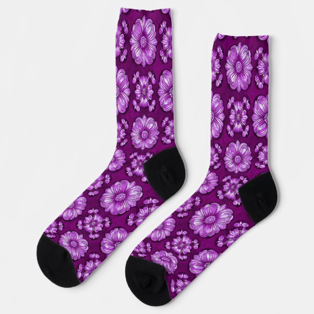 Purple floral Pattern Socks (Left)