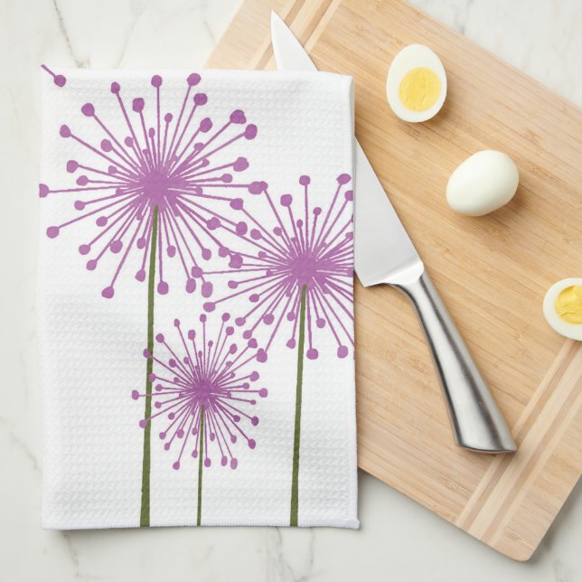Purple Floral Pattern Tea Towel (Quarter Fold)