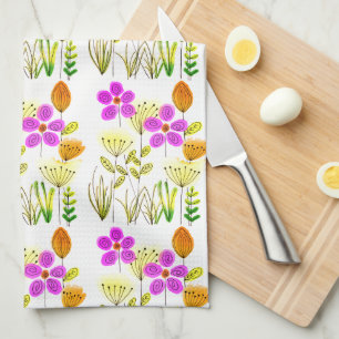 Purple Floral Pattern Tea Towel