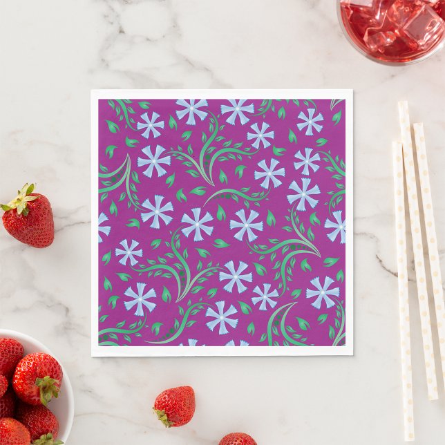 Purple Floral Pattern with Blue Flowers Napkin (Creator Uploaded)
