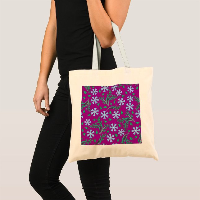 Purple Floral Pattern with Blue Flowers Tote Bag (Creator Uploaded)