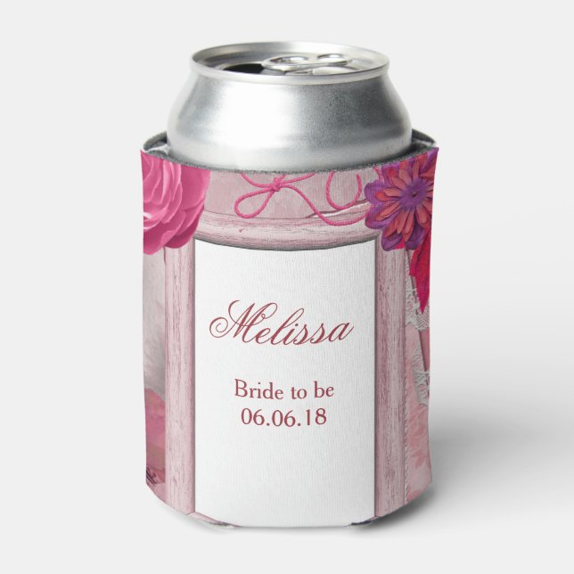 Purple Floral Personalise Wedding Can Cooler (Can Front)
