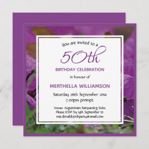 Purple Floral Personalised 50th Birthday Square Invitation