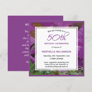Purple Floral Personalised 50th Birthday Square Invitation