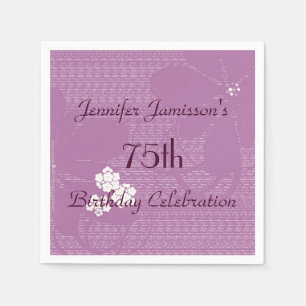 Purple Floral Personalised 75th Birthday Party Napkin