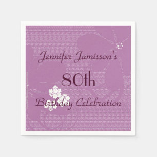 Purple Floral Personalised 80th Birthday Party Napkin