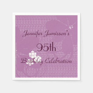 Purple Floral Personalised 95th Birthday Party Napkin