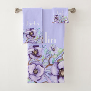 Purple floral - personalised bath towel set