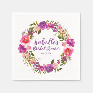 Purple Floral Personalised Bridal Shower Napkin