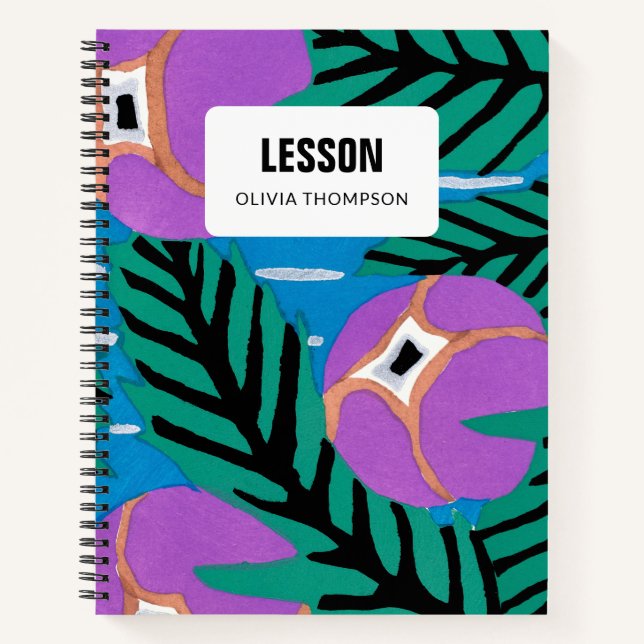 Purple Floral Personalised Lesson Composition  Notebook (Front)