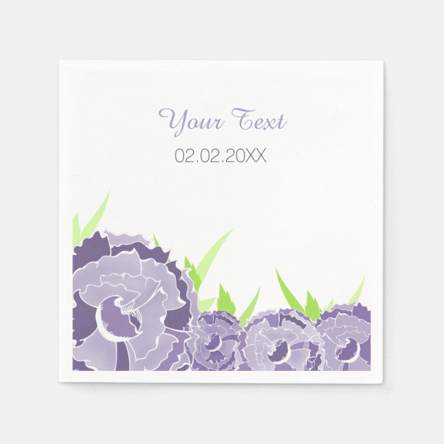 purple floral personalised wedding napkins (Front)