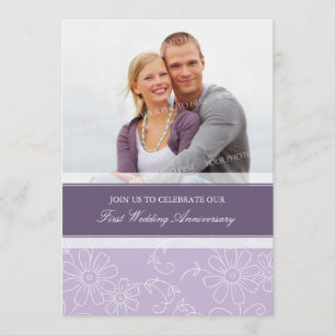 Purple Floral Photo 1st Anniversary Invitation