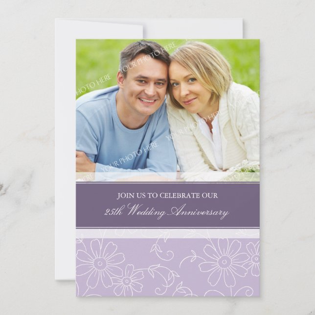 Purple Floral Photo 25th Anniversary Invitation (Front)