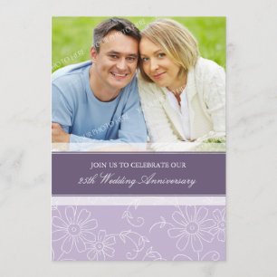 Purple Floral Photo 25th Anniversary Invitation