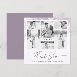 Purple Floral Photo Collage Wedding Thank You Invitation