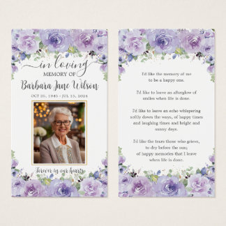 Purple Floral Photo Funeral Memorial Bookmark