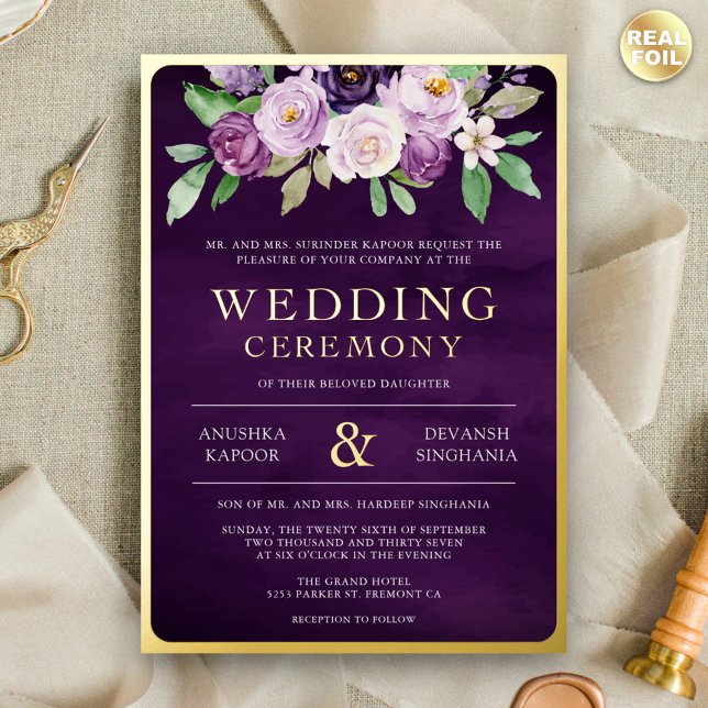Purple Floral Photo Indian Wedding Gold (Creator Uploaded)