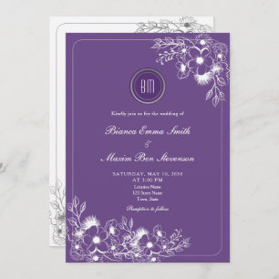 Purple Floral Photo QR Code Wedding Invitation