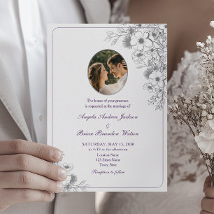 Purple Floral Photo Wedding Invitation