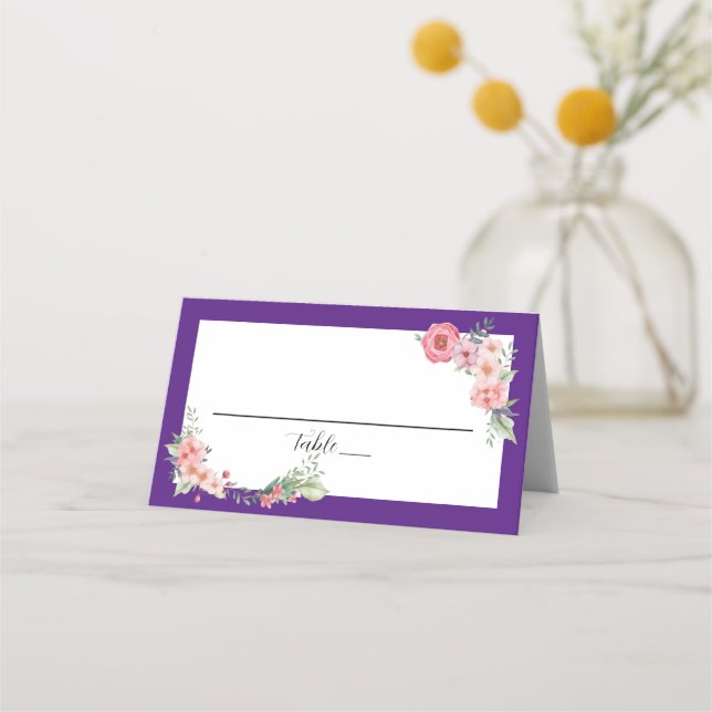 Purple Floral Place Card (Front)