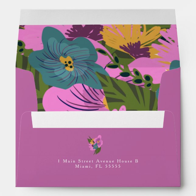 Purple Floral Plants Hand Drawn Bridal Shower  Envelope (Back (Bottom))