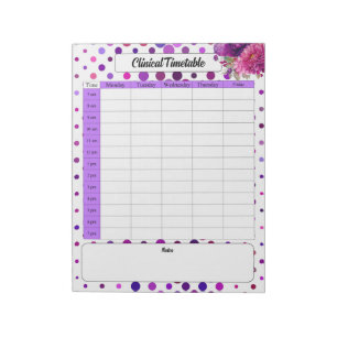 Purple Floral Polka Dots _ Clinical Timetable Notepad