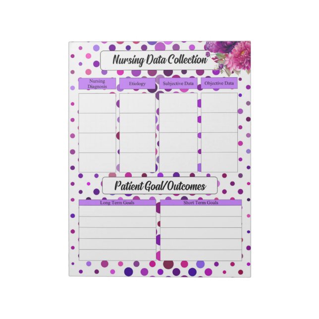 Purple Floral Polka Dots _ Nursing Data Collection Notepad (Rotated)