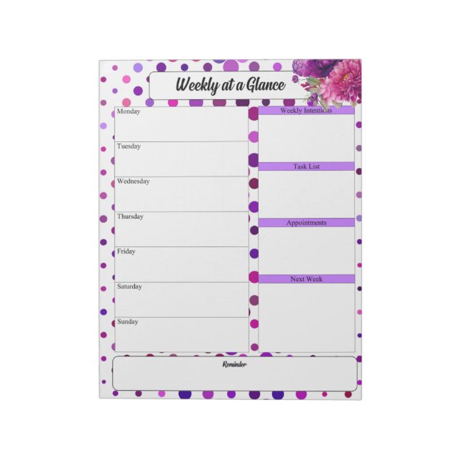 Purple Floral Polka Dots_ Week At a Glance Notepad (Rotated)