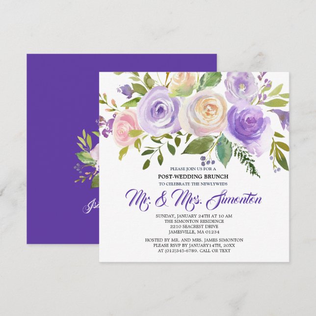 Purple Floral Post-Wedding Brunch Invitation (Front/Back)