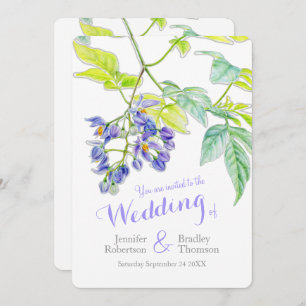 Purple floral potato creeper watercolor wedding invitation