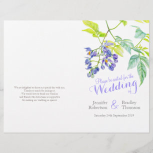 Purple floral potato vine flowers wedding program