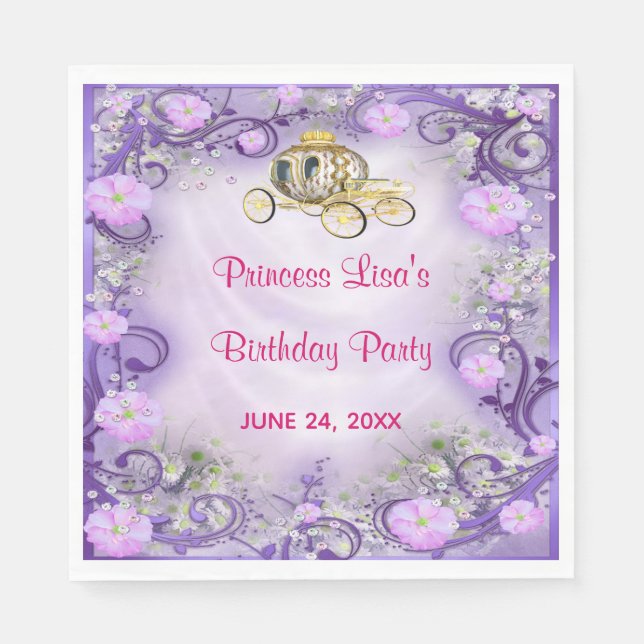 Purple Floral Princess Enchanted Birthday Napkin (Front)